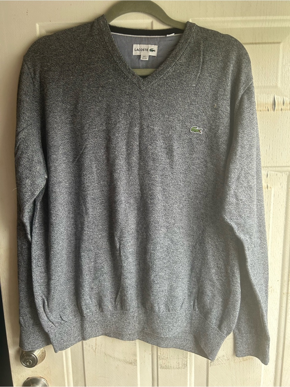 Lacoste Men's Pullover Sweater Size FR 7 US XXL Grey Long Sleeve V-Neck Logo